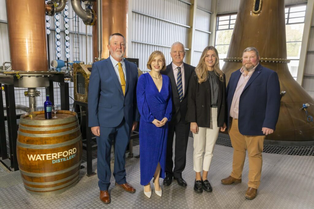 Soprano, Abigail LaDuke, pictured with Patrick Howett (BVOF Board Member) with Waterford Whisky team: Megan Kiely, Paul McCusker, and Ned Gahan (Head Distiller) at the announcement of Waterford Whisky’s partnership with Blackwater Valley Opera Festival.